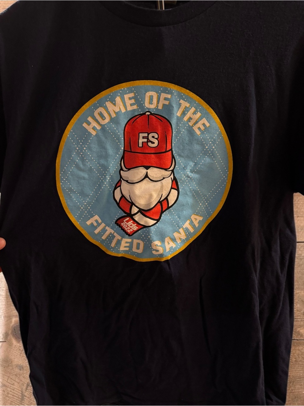 2022 Lid’s Fitted Santa Graphic Tee - Black with Red & Blue